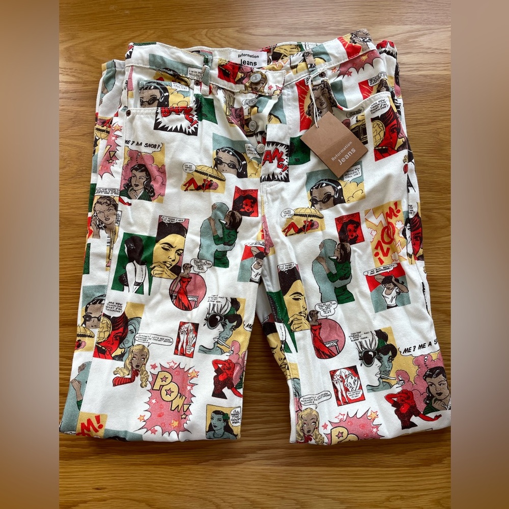reformation comic book print jeans